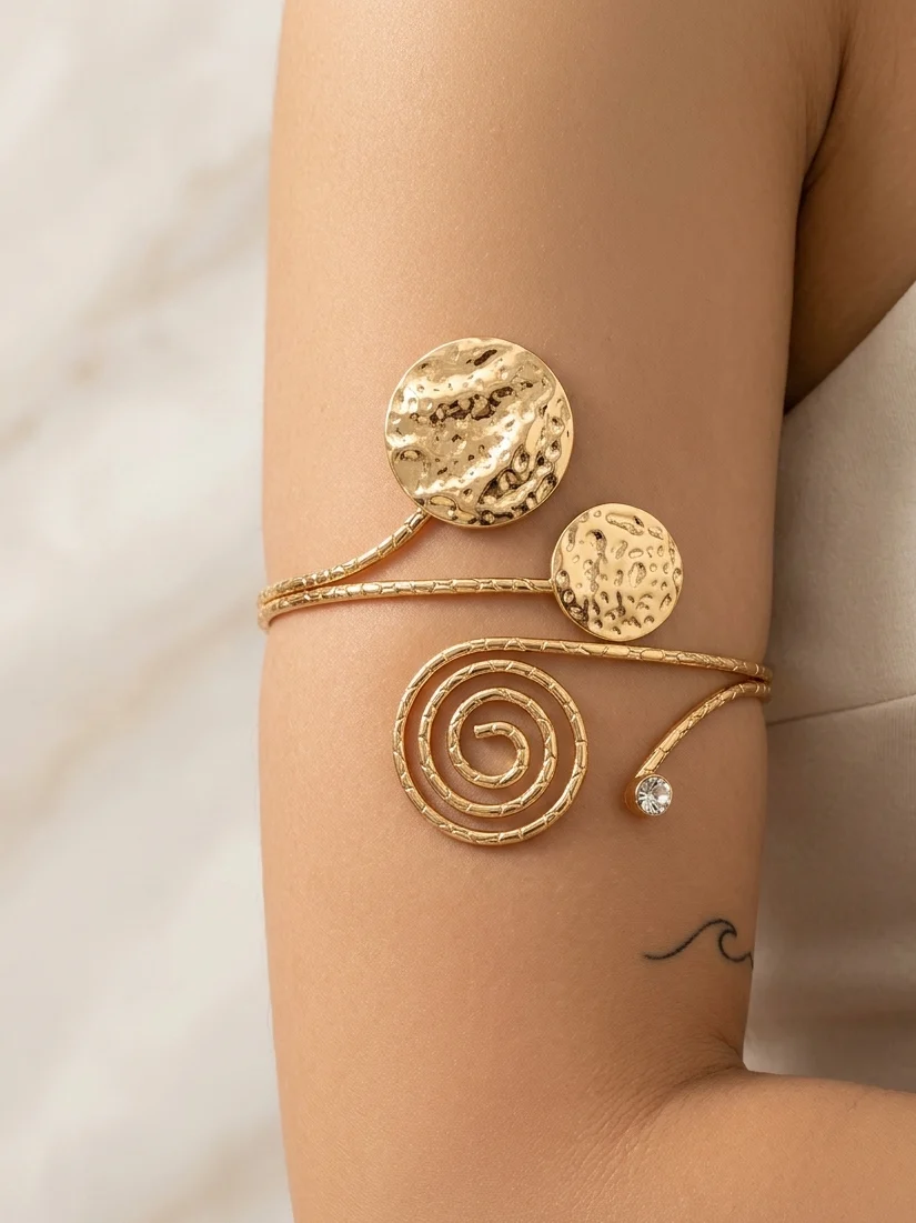 Gold Spiral & Hammered Discs Arm Bracelet *Other seconde main