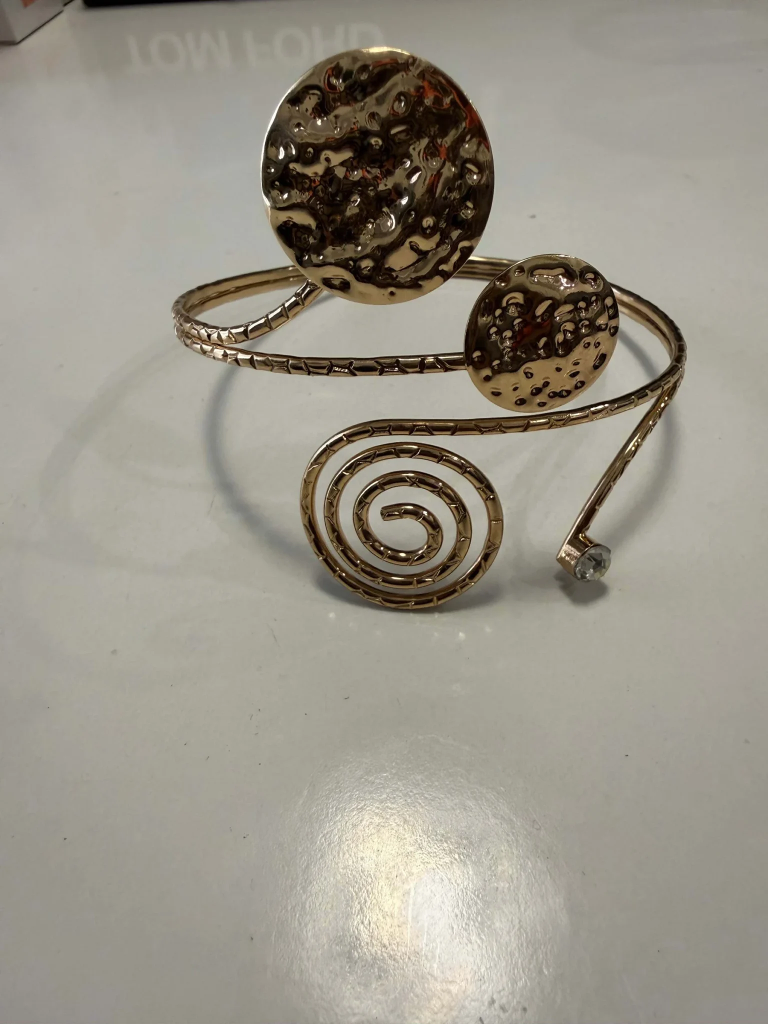 Image for Gold Spiral & Hammered Discs Arm Bracelet