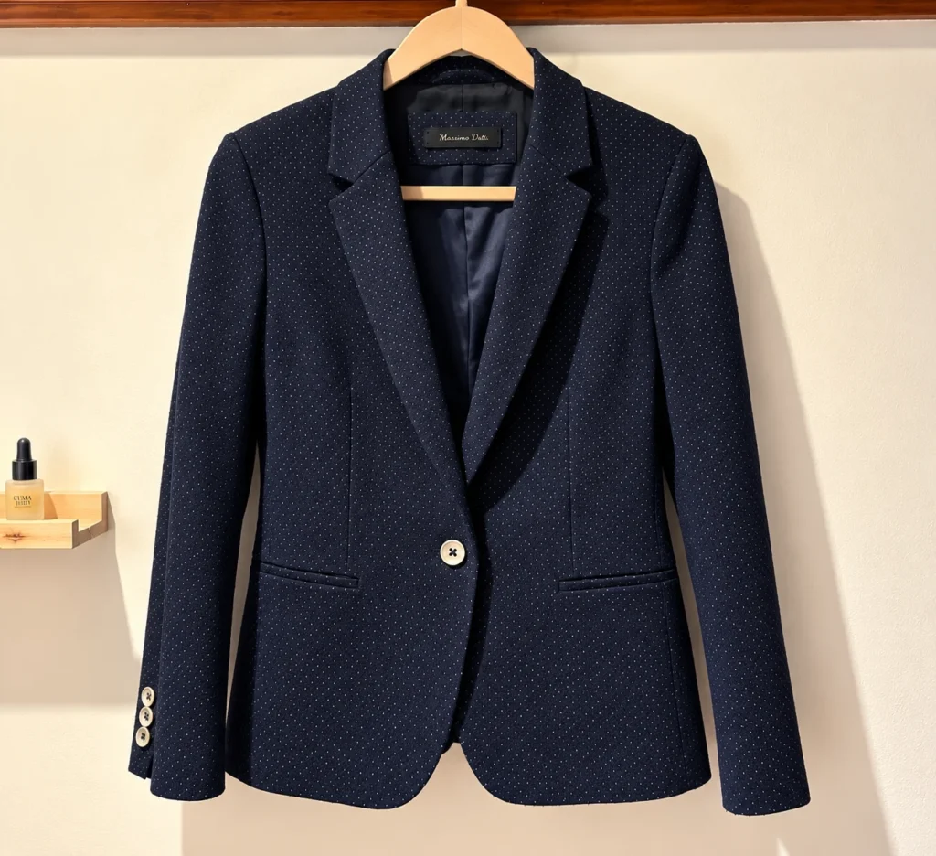 Featured image for Massimo Dutti jacket – navy blue with a micro-pattern