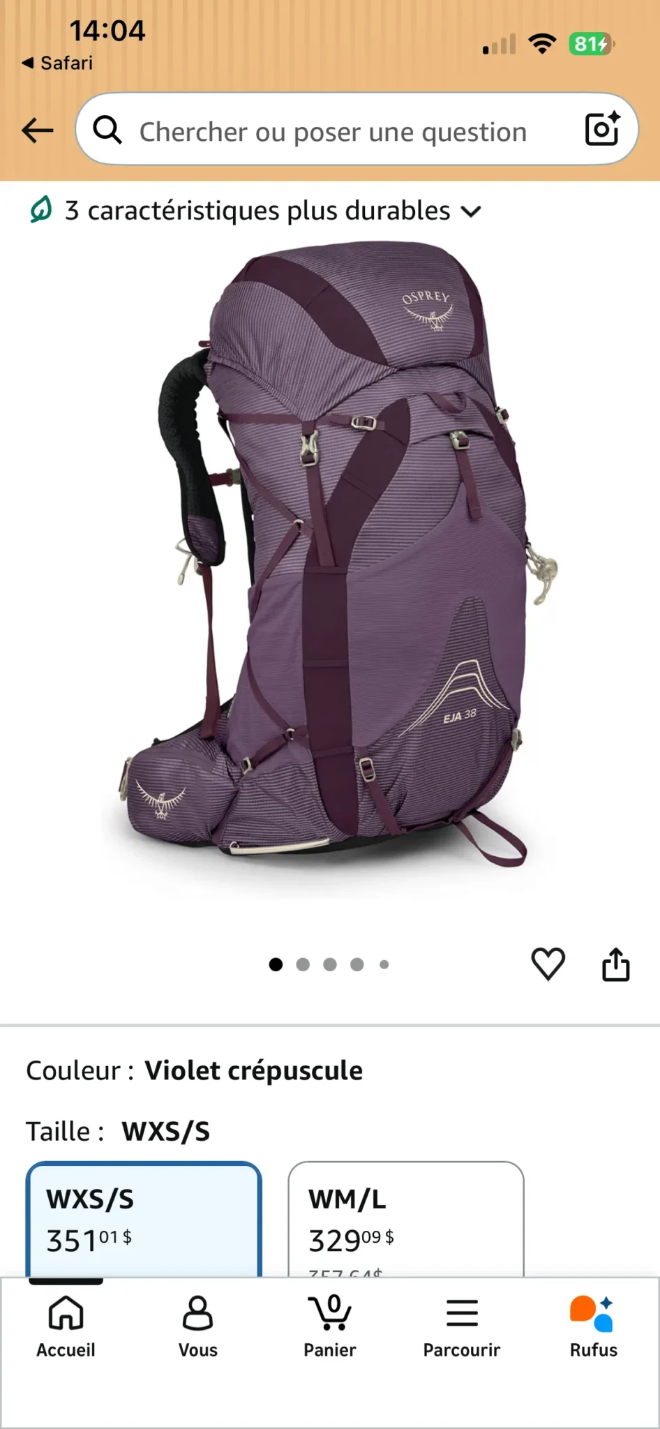 Image for Sac de randonnée Osprey modèle Eja 38l