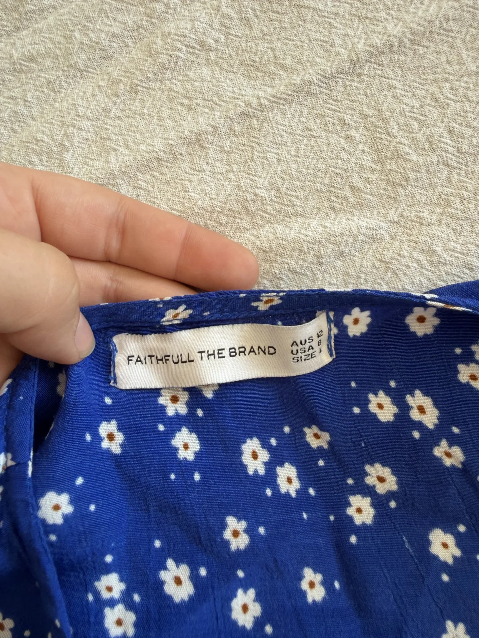 Image for Faithfull the Brand blue and white floral dress, size L