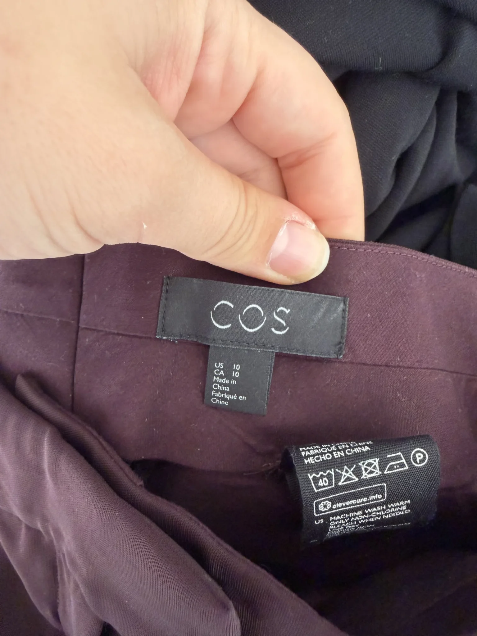 Image for COS tailored trousers in burgundy and brown, size 10