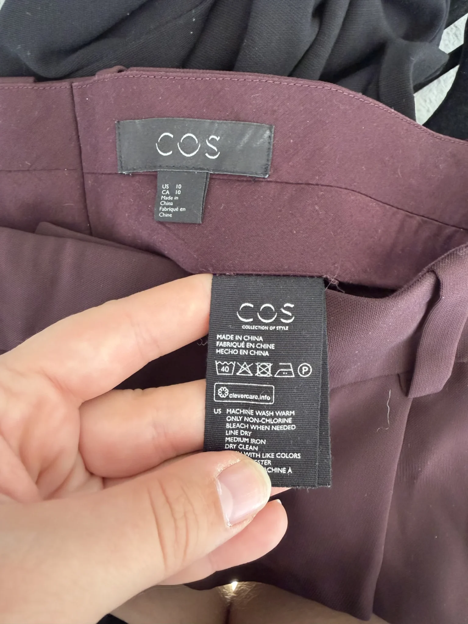 Image for COS tailored trousers in burgundy and brown, size 10