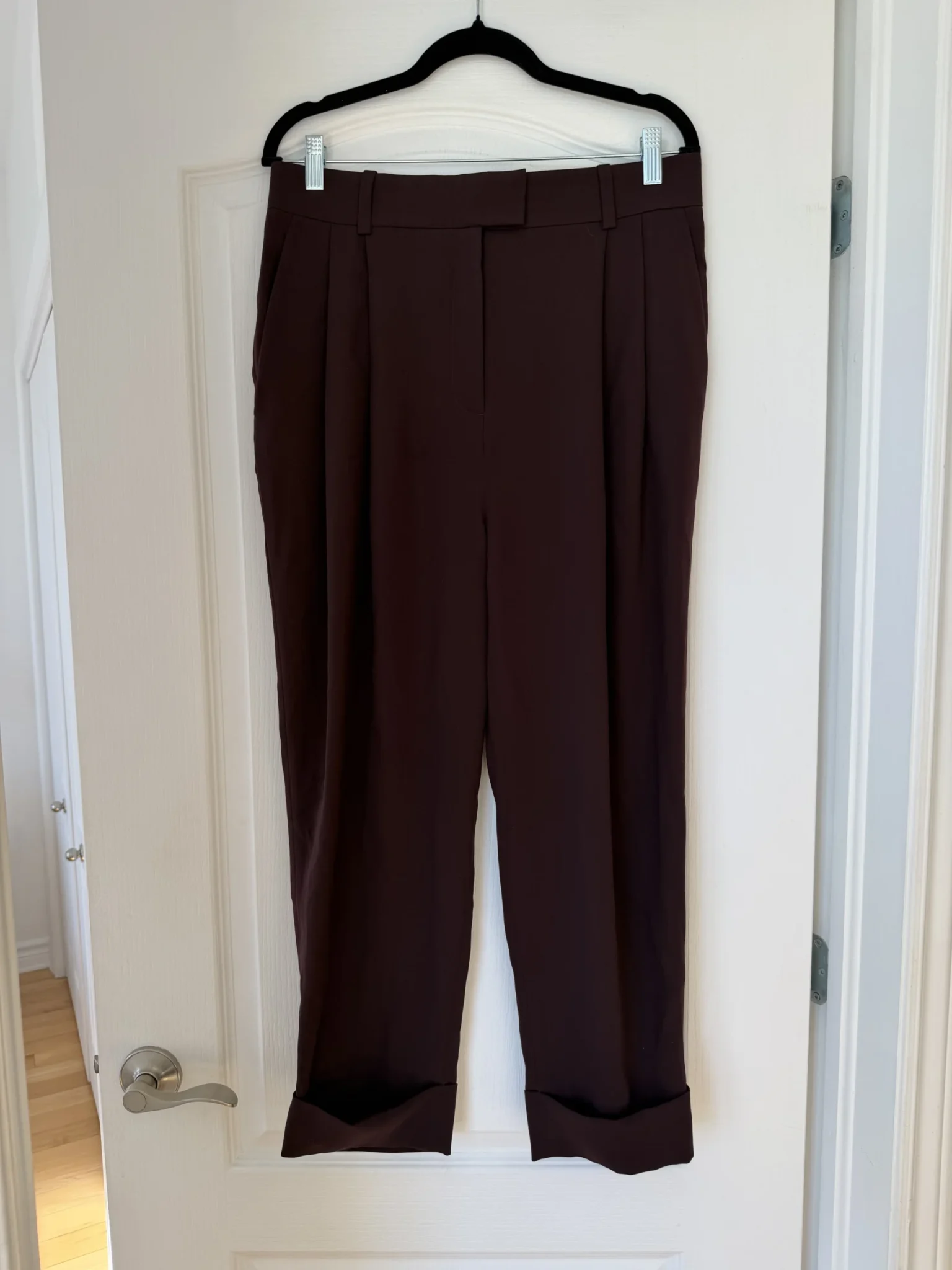 Image for COS tailored trousers in burgundy and brown, size 10