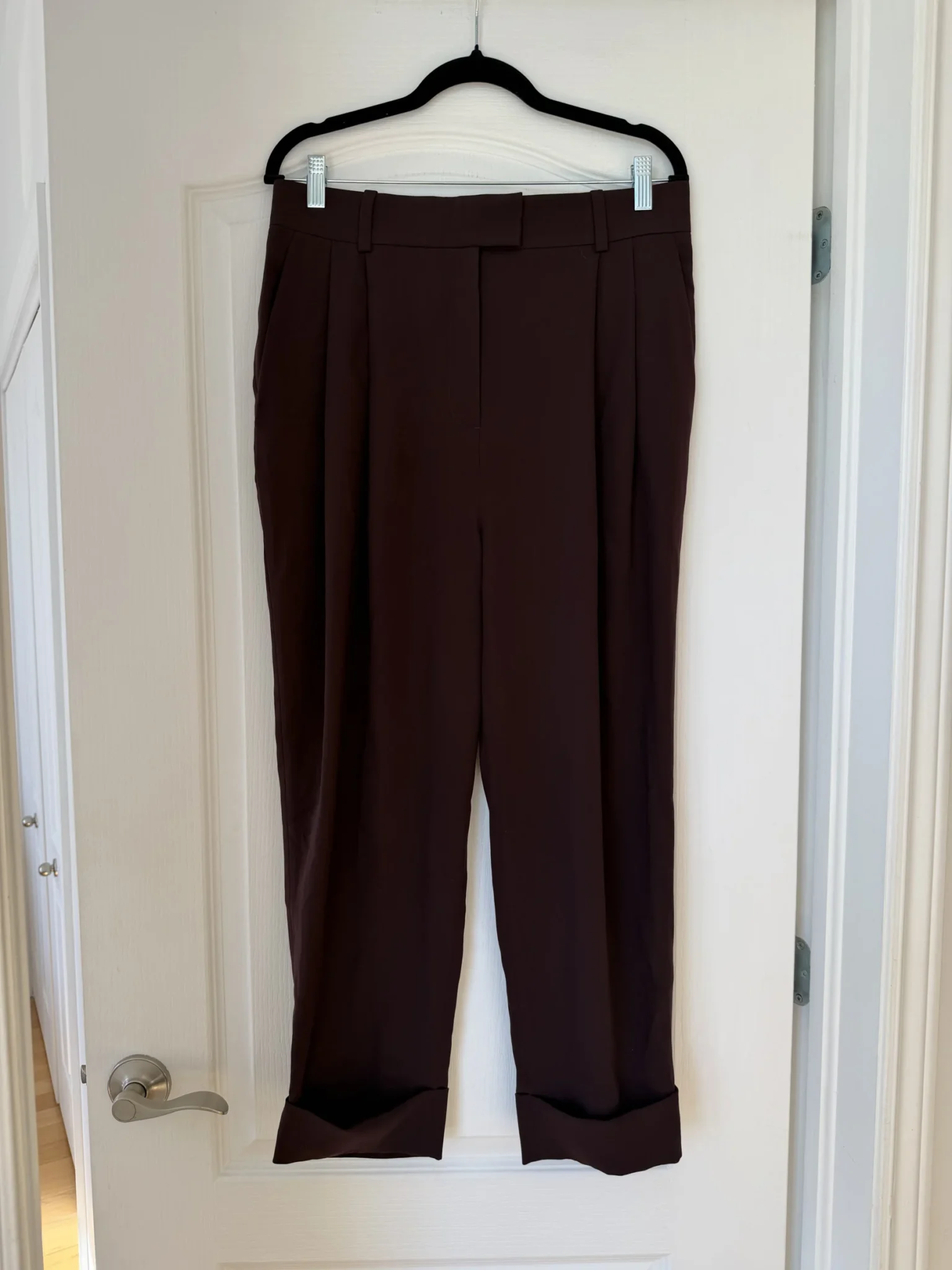 Image for COS tailored trousers in burgundy and brown, size 10