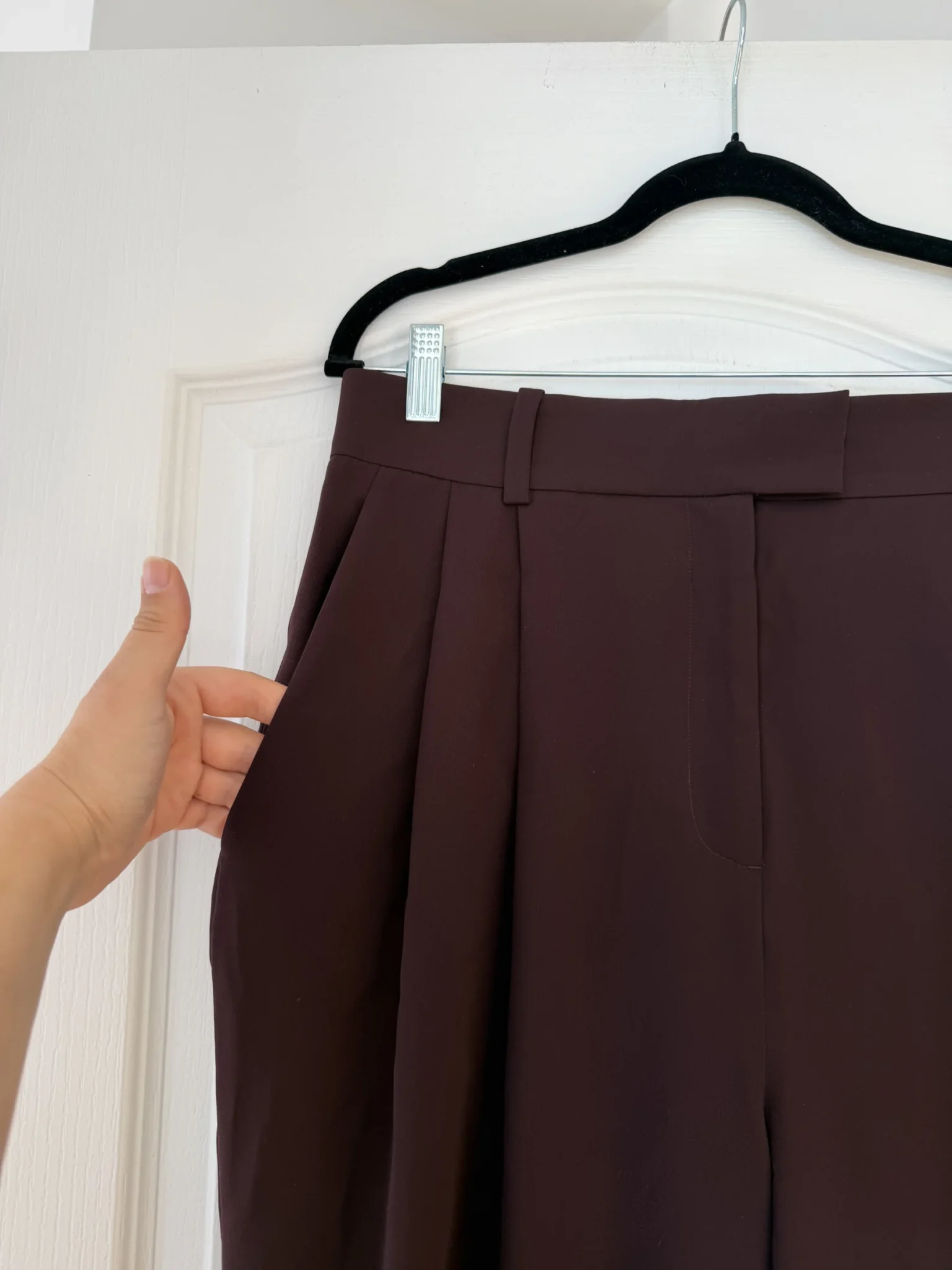 Image for COS tailored trousers in burgundy and brown, size 10