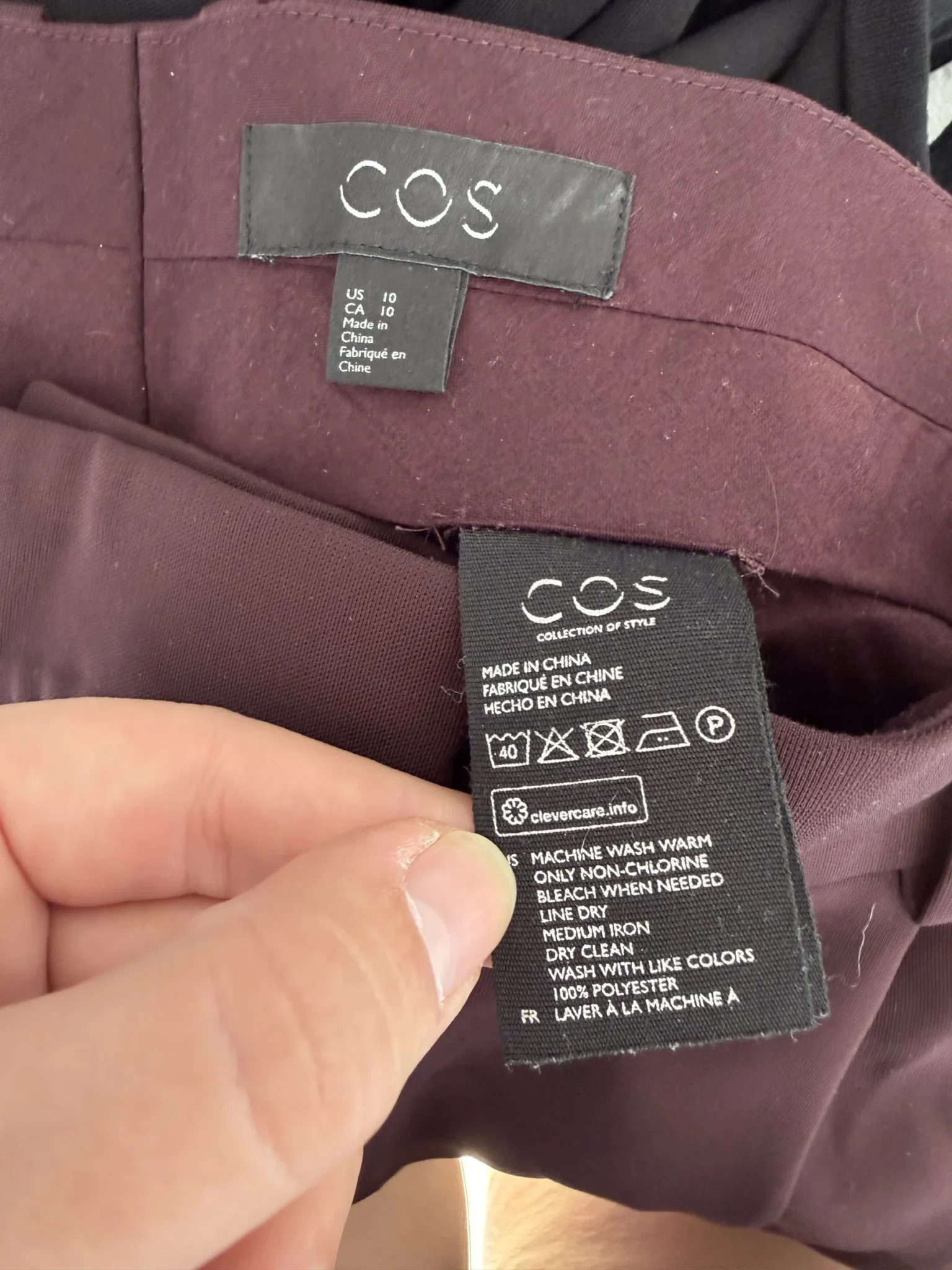 Image for COS tailored trousers in burgundy and brown, size 10
