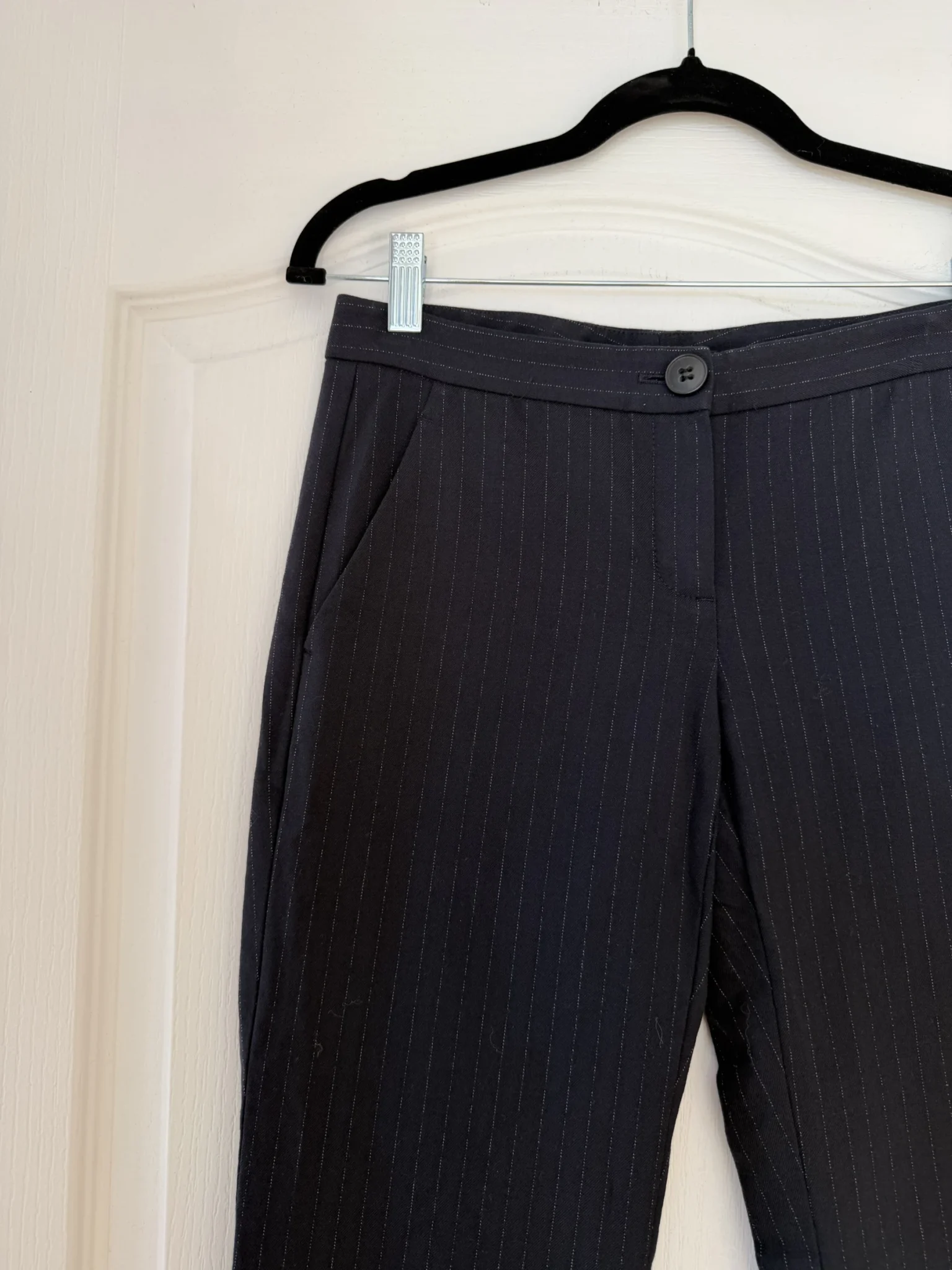 Image for Pantalon Theory en laine taille 0 bleu marine rayé blanc