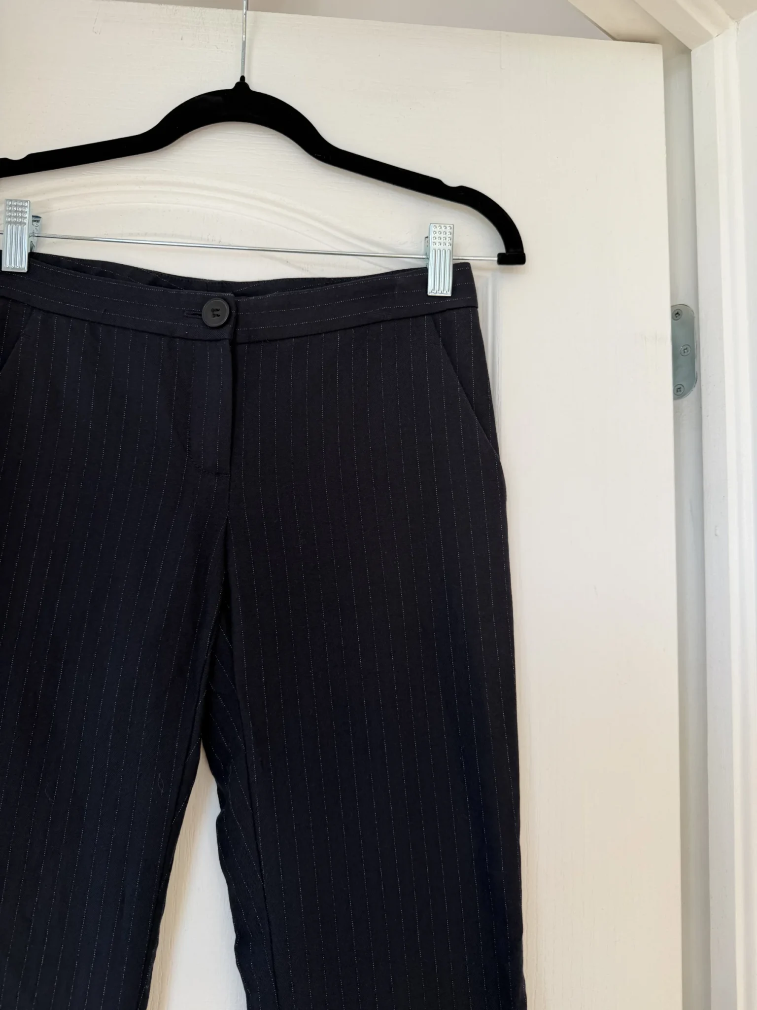 Image for Pantalon Theory en laine taille 0 bleu marine rayé blanc