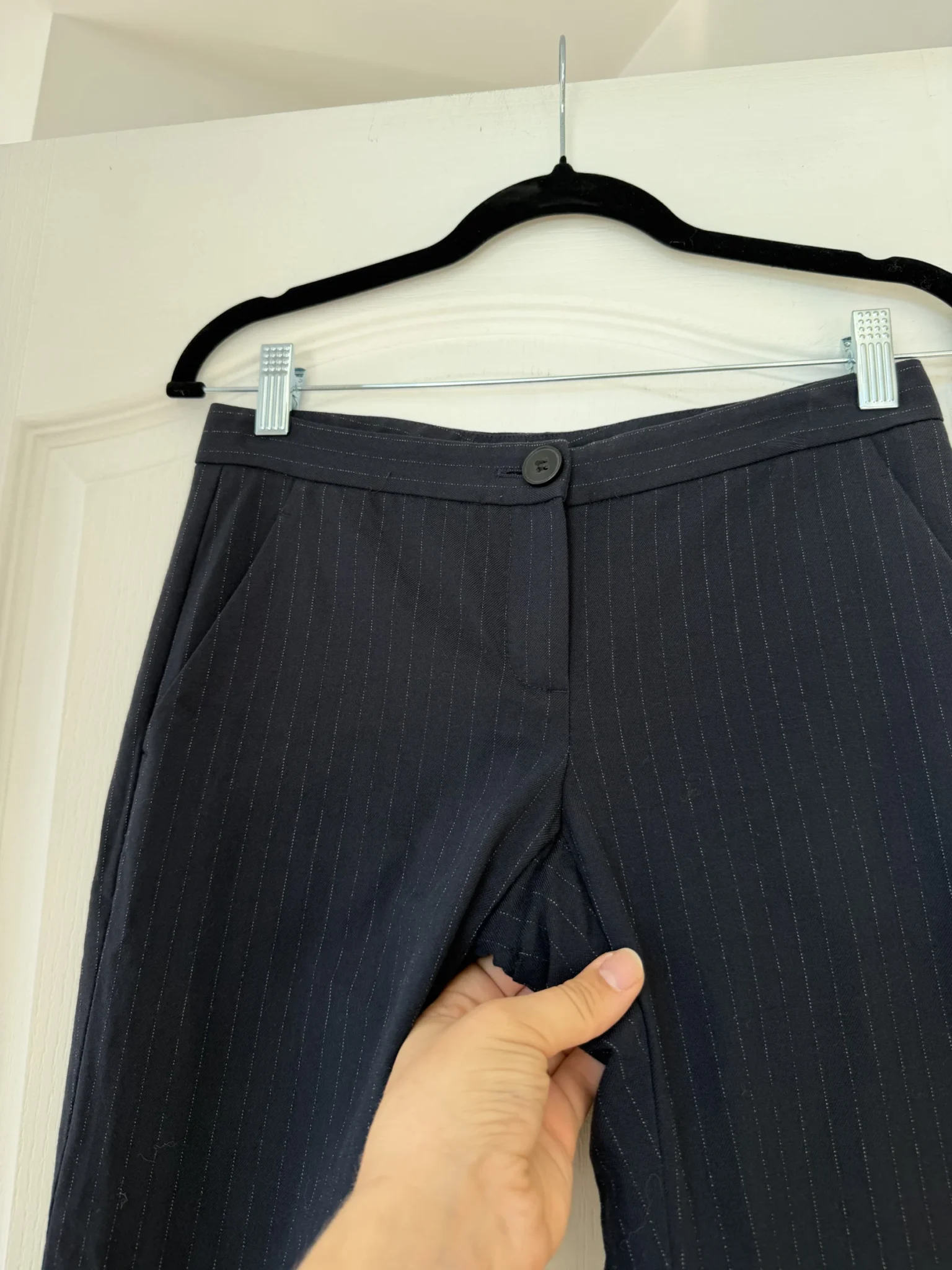 Image for Pantalon Theory en laine taille 0 bleu marine rayé blanc