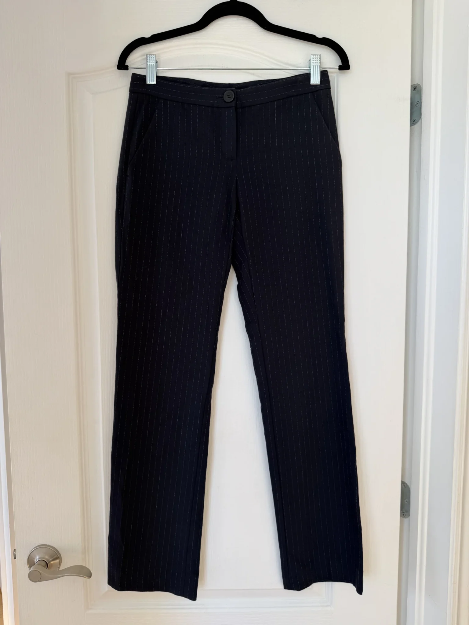 Image for Pantalon Theory en laine taille 0 bleu marine rayé blanc