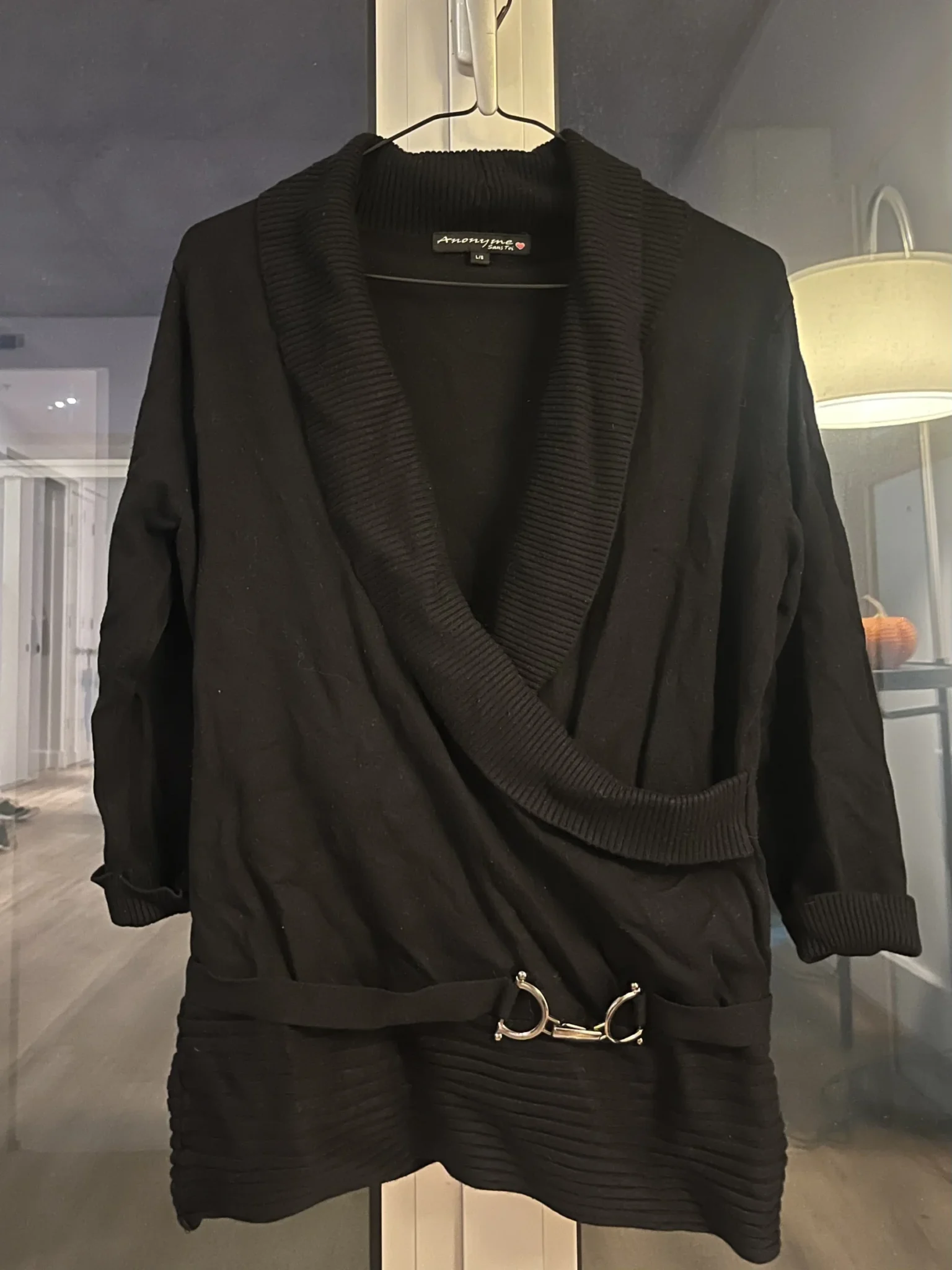 Image for Black jumper/top with a crossover neckline – size L