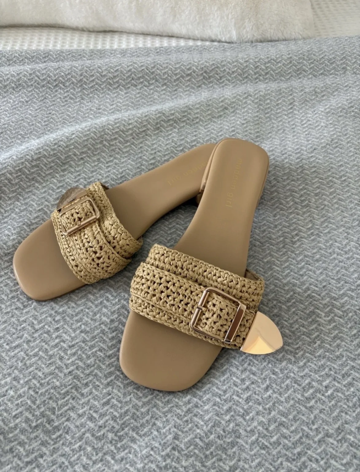Featured image for Brand new snow-white and gold Madden Girl sandals