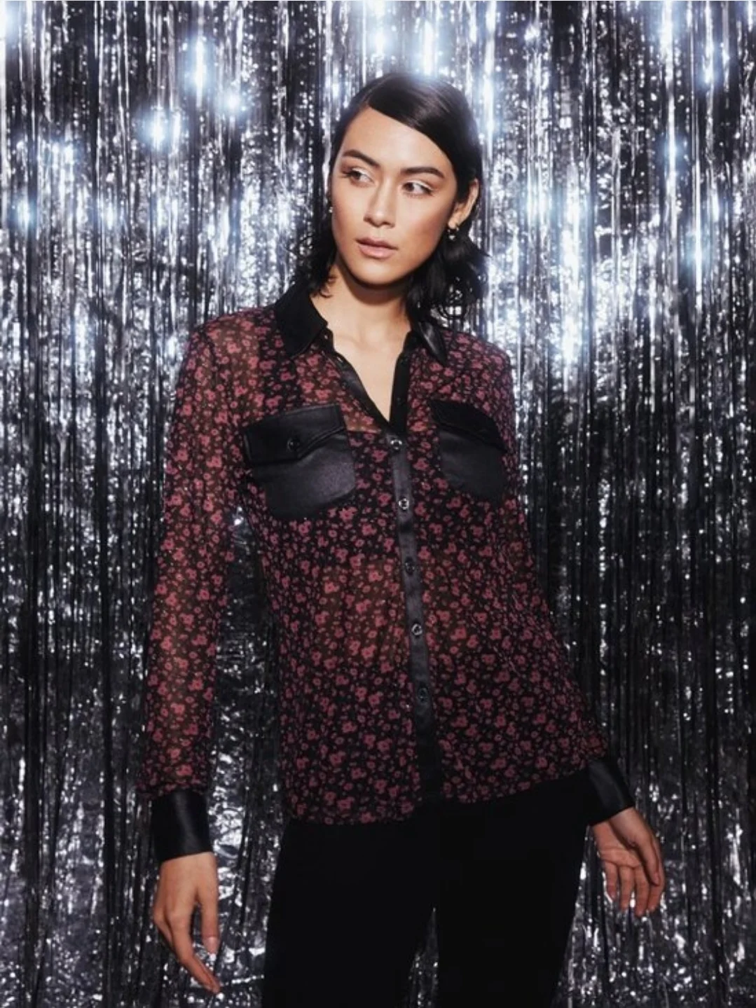 BSF Boutiques San Francisco Sheer Floral Blouse / Blouse Transparente Fleurie - M *Autre seconde main