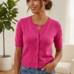 Featured thumbnail for Lord & Taylor 100% Cashmere Short-Sleeved Cardigan / 100% cashmere short-sleeved cardigan – Pink – XS – TP