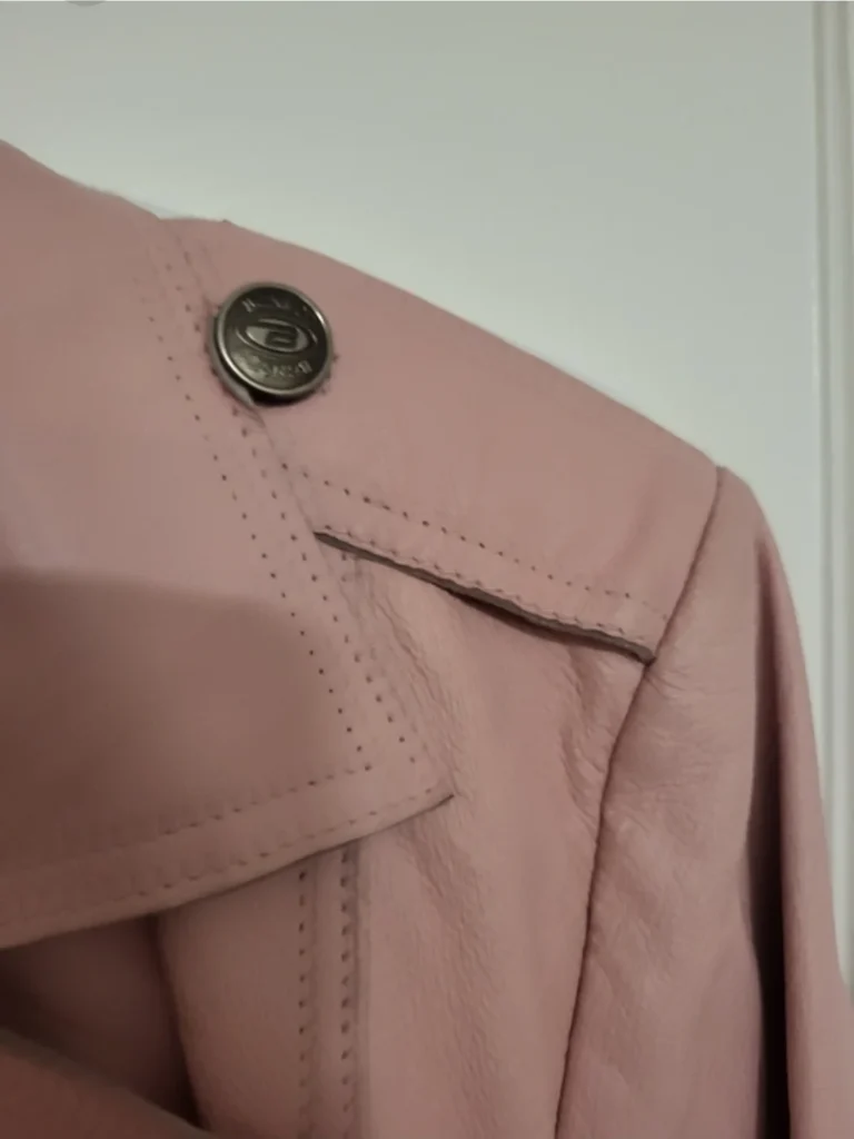 Image for BGN & CO. Y2K Pastel Pink Genuine Leather Trench Coat Jacket / Pastel pink genuine leather trench coat – Size S/P