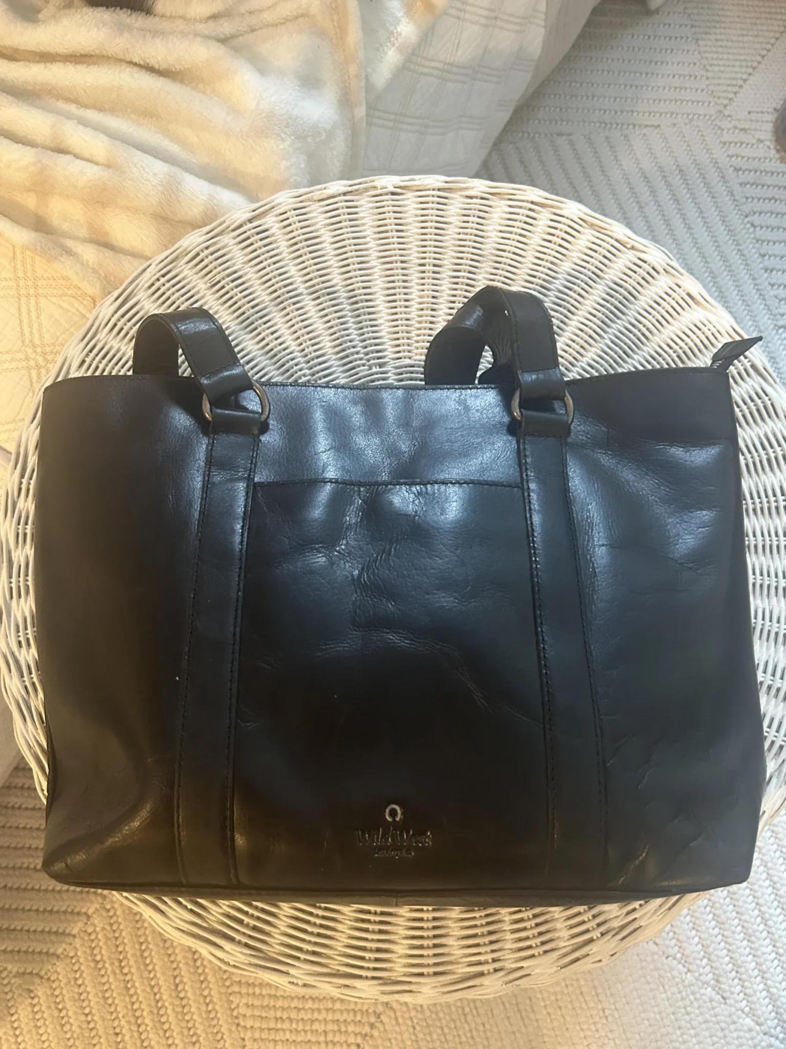 Image for Wild West Los Angeles black leather tote bag – Large size / Work & Everyday