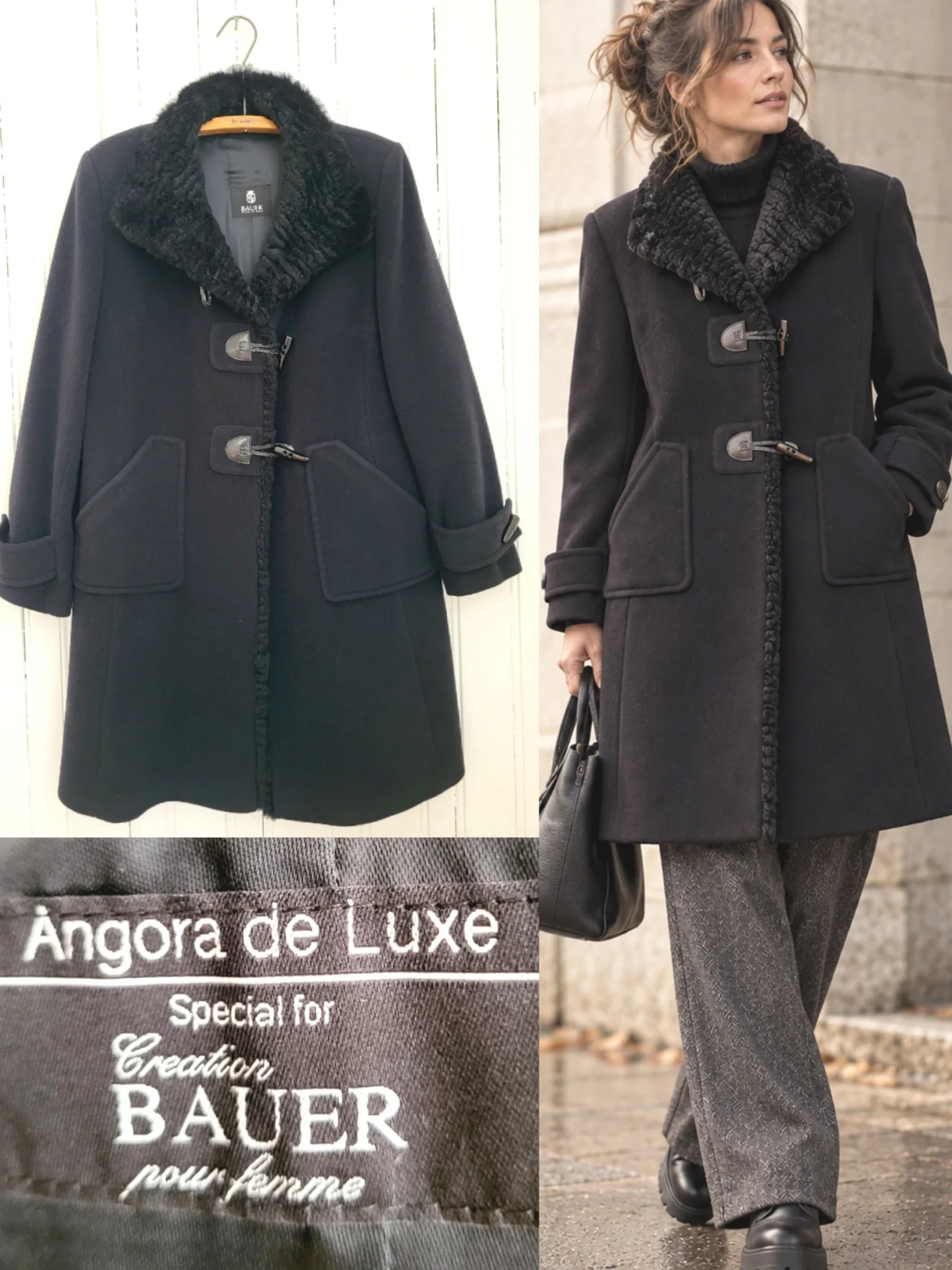 Image for Coat: 50% angora, 50% virgin wool, with rabbit fur trim. Luxury vintage piece, made in Germany