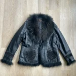 Featured thumbnail for Danier Genuine Leather Raccoon Fur Trim Embellished Jacket Black 2XL