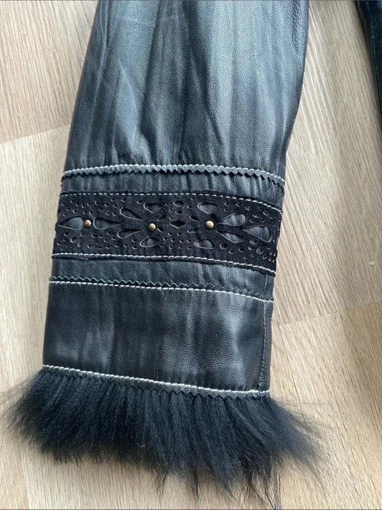 Image for Danier Genuine Leather Raccoon Fur Trim Embellished Jacket Black 2XL