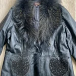Thumbnail for Danier Genuine Leather Raccoon Fur Trim Embellished Jacket Black 2XL