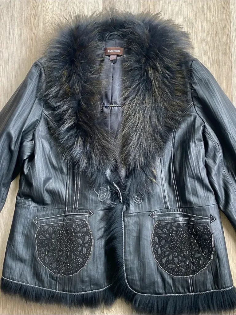 Image for Danier Genuine Leather Raccoon Fur Trim Embellished Jacket Black 2XL