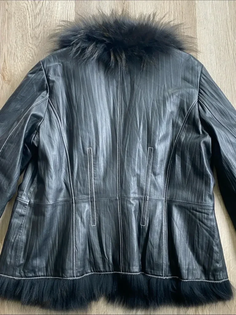 Image for Danier Genuine Leather Raccoon Fur Trim Embellished Jacket Black 2XL