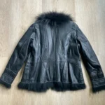 Thumbnail for Danier Genuine Leather Raccoon Fur Trim Embellished Jacket Black 2XL