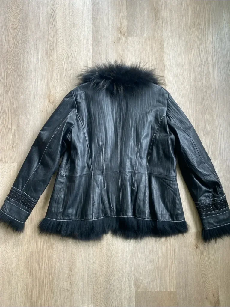 Image for Danier Genuine Leather Raccoon Fur Trim Embellished Jacket Black 2XL
