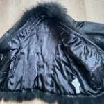 Thumbnail for Danier Genuine Leather Raccoon Fur Trim Embellished Jacket Black 2XL
