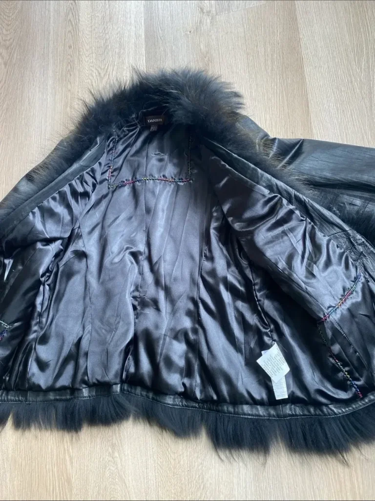 Image for Danier Genuine Leather Raccoon Fur Trim Embellished Jacket Black 2XL