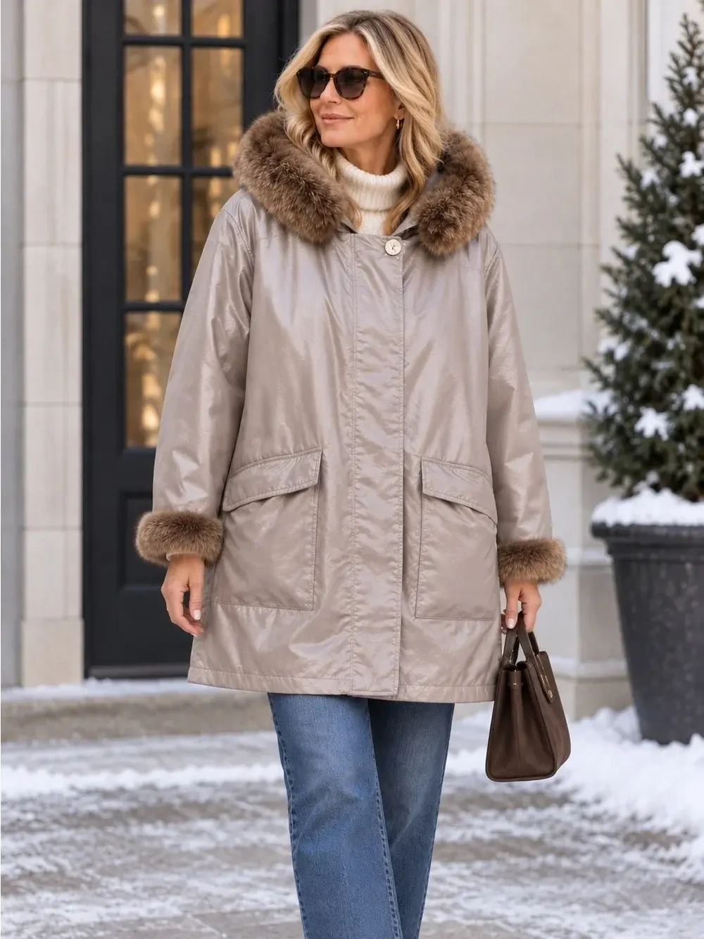 Vintage Linda Lundström La Parka 3-in-1 Coat Heather Grey Taupe Small Vintage seconde main