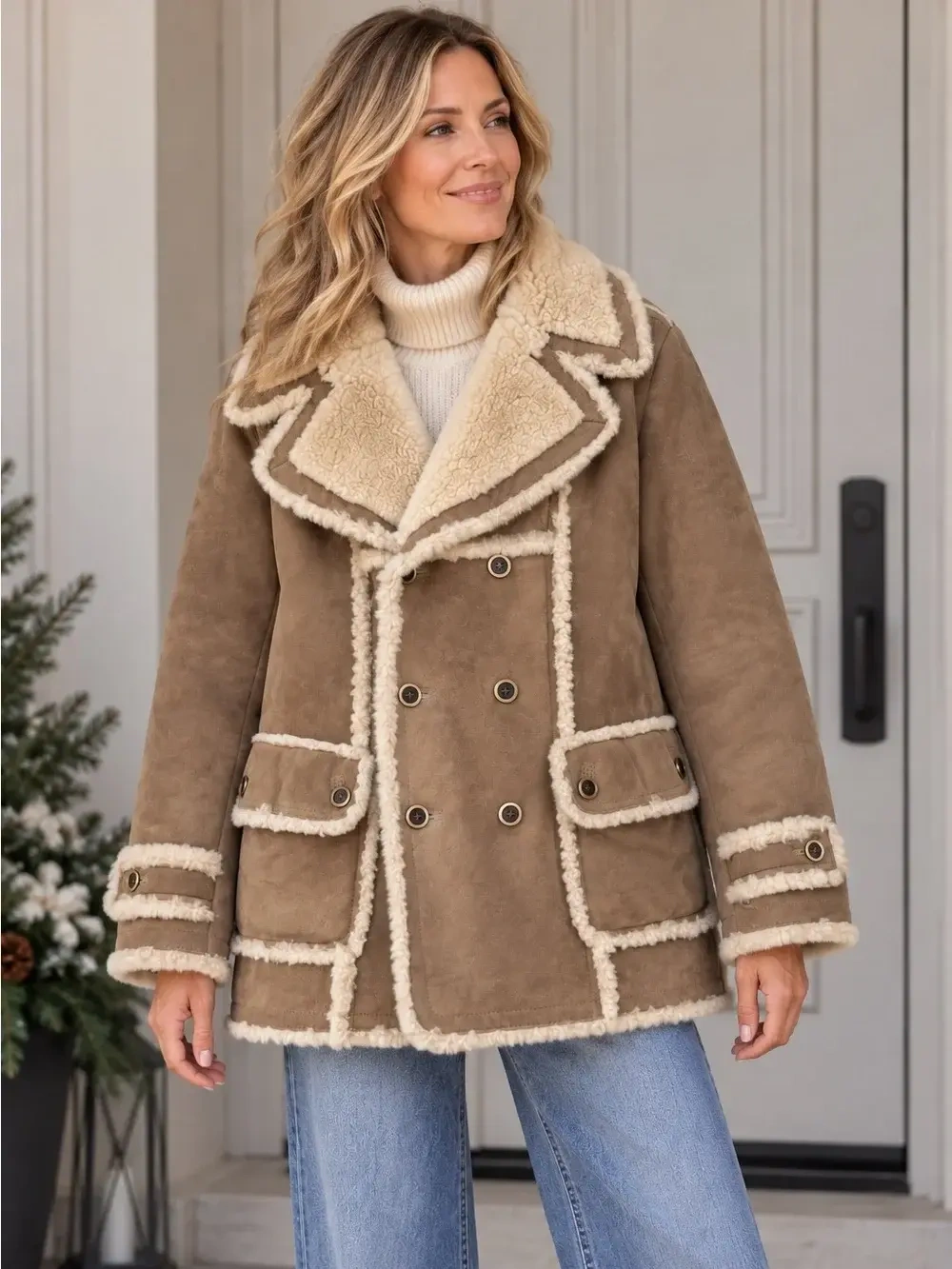 Vintage Friitala Finland Double Breasted Suede Shearling Rancher Car Coa Vintage seconde main