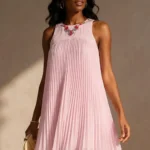 Featured thumbnail for Ted Baker London Arleen Pink Embellished Pleated Shift Dress Size 4