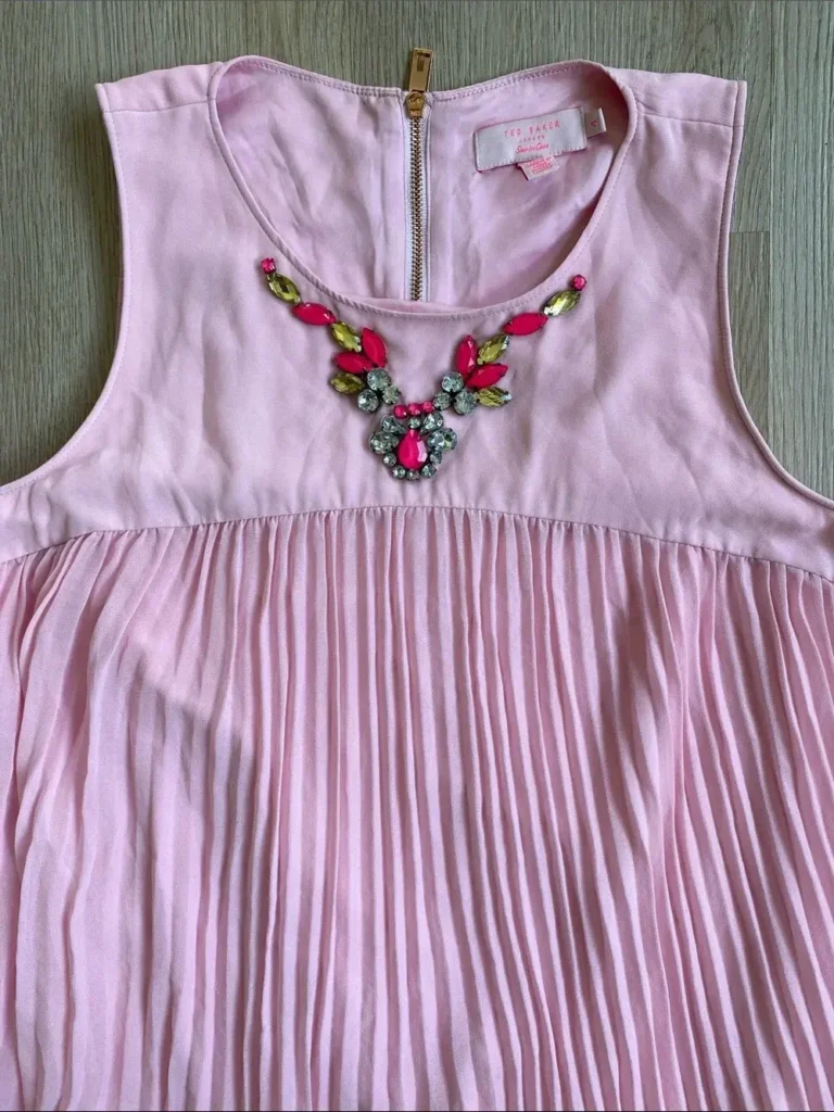 Image for Ted Baker London Arleen Pink Embellished Pleated Shift Dress Size 4