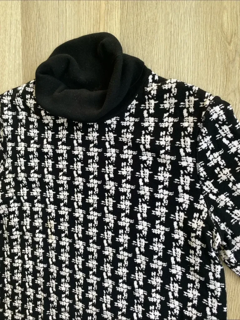 Image for Marc Cain Black White Knit Turtleneck Dress Flounce Hem