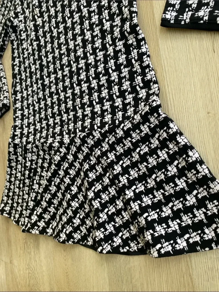 Image for Marc Cain Black White Knit Turtleneck Dress Flounce Hem
