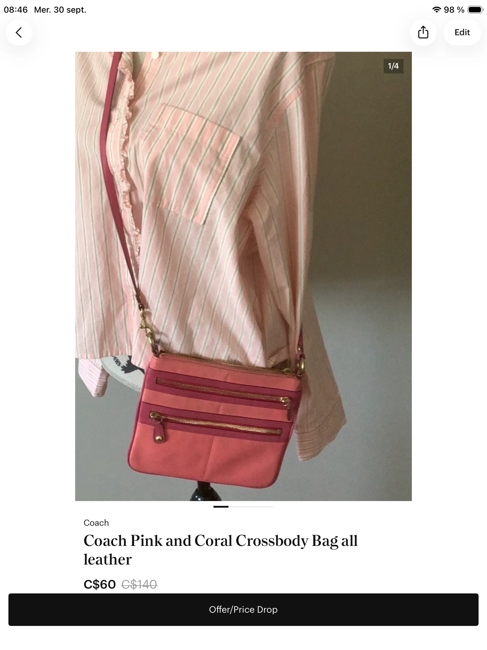 Coach leather shoulder bag Coach seconde main