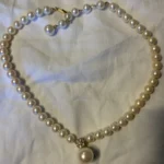 Featured thumbnail for Marvella vintage pearl necklace with a gold-coloured rhinestone pendant