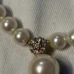 Thumbnail for Marvella vintage pearl necklace with a gold-coloured rhinestone pendant