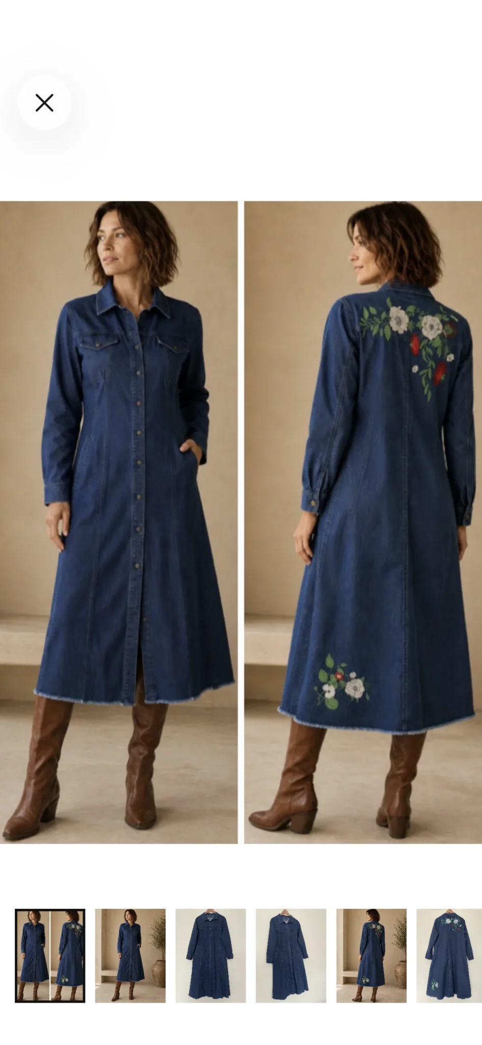 Featured image for Denim shirt dress with embroidery and pockets