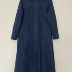 Thumbnail for Denim shirt dress with embroidery and pockets