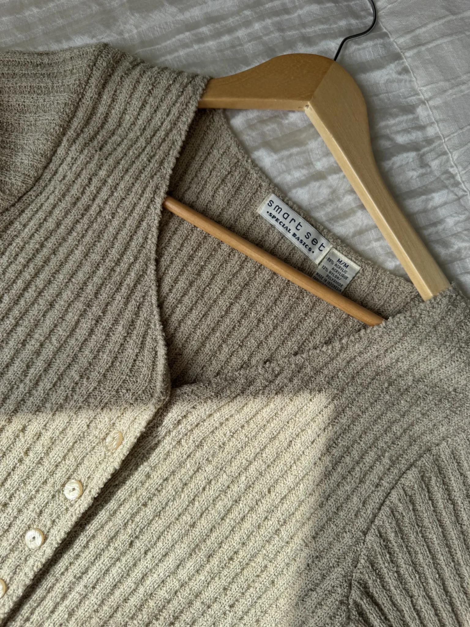 Image for Cardigan Y2K vintage côtelée beige à manches courtes Smart Set