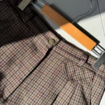 Thumbnail for Pantalon Taille Haute Vintage années 90s à Carreaux Bruns et Plis