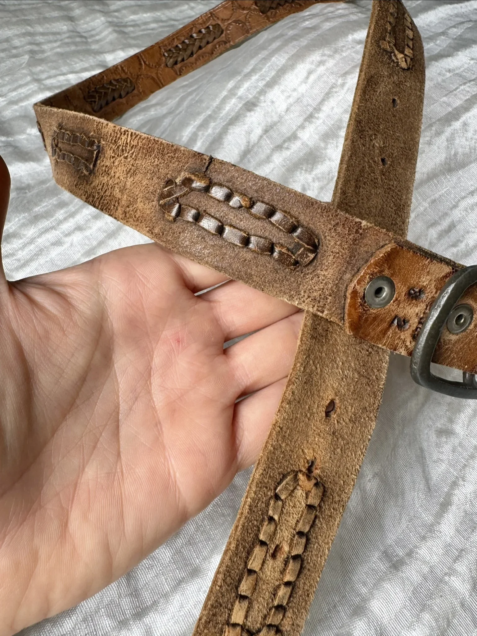 Image for Ceinture western brune vintage en cuir tressé et ciselé – Fait main au Mexique