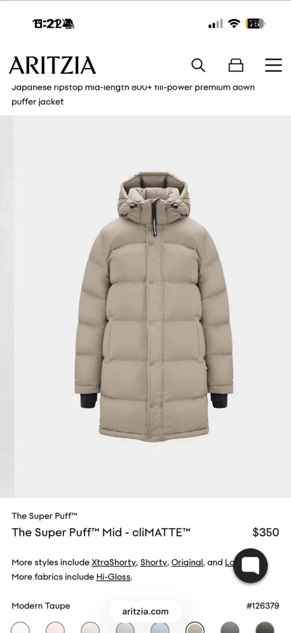 Image for Aritzia Super Puff coat