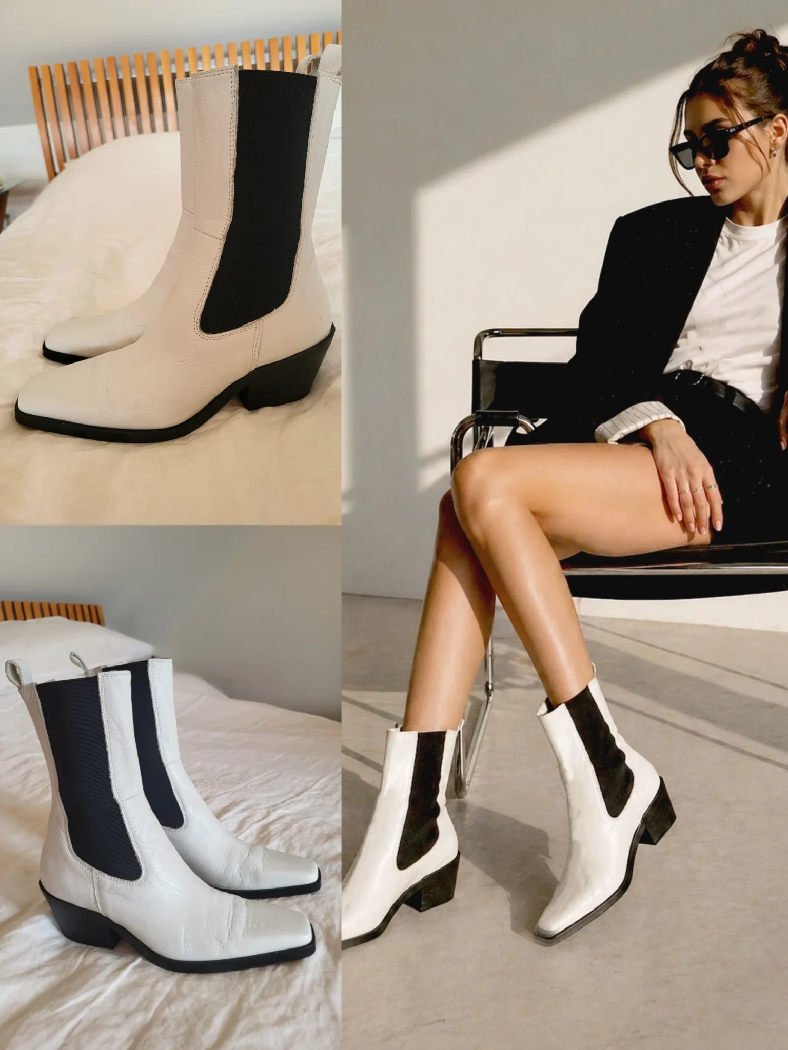 Image for L’intervalle White Leather Square Toe Chelsea Boots Size 36 Made in Spain
