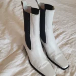 Thumbnail for L’intervalle White Leather Square Toe Chelsea Boots Size 36 Made in Spain