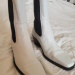 Thumbnail for L’intervalle White Leather Square Toe Chelsea Boots Size 36 Made in Spain