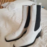 Thumbnail for L’intervalle White Leather Square Toe Chelsea Boots Size 36 Made in Spain